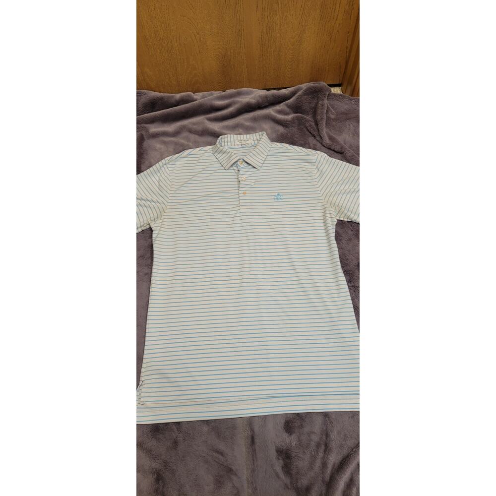 Peter Millar Polo Shirt Mens M White Blue Striped Summer Golf Performance